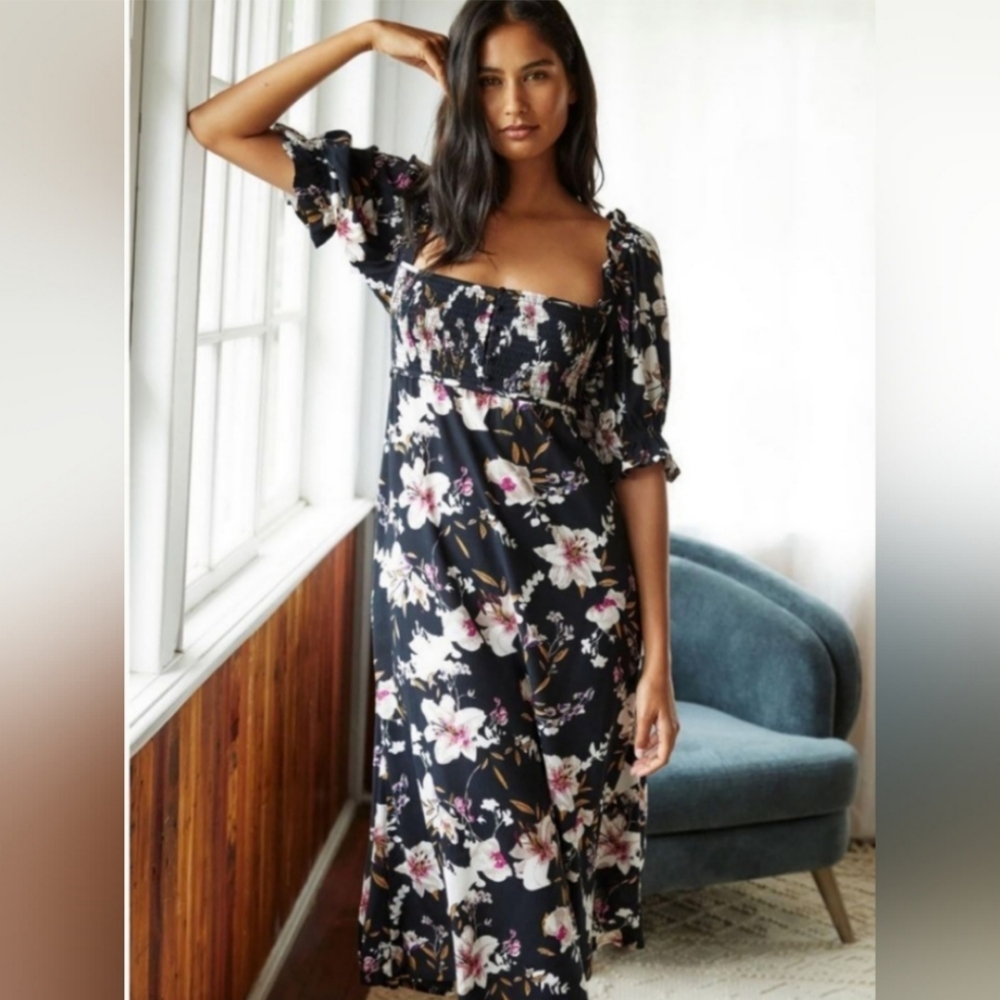NWT Anthropologie Puff Sleeve Midi Dress
